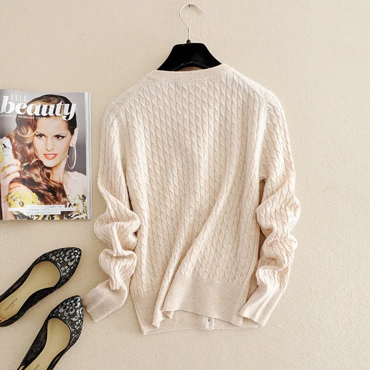 Женский кашемировый кардиган с круглым вырезом повседневный мягкий из шерсти