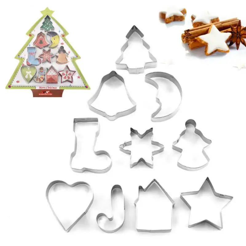 

10Pcs/Set DIY Christmas Cartoon Biscuit Mould Cookie Cutter 3D Biscuits Mold Stainless Steel Baking Mould Cookie Decorating Tool