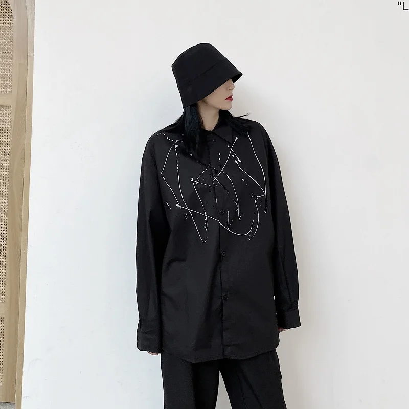 

Autumn Women Shirts Splash ink Print Shirt High Street Goth Dark Base Female Clothing Hip Hop Outwear Yohji Owen Japan Style
