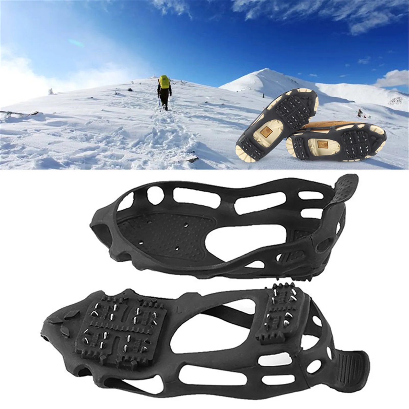 

1 Pair Of Ice Snow Shoe Covers Snow Non-slip Shoe Cover 24 Teeth Climbing Ice Crampon Gripper Outdoor Spike Cleats Shoes