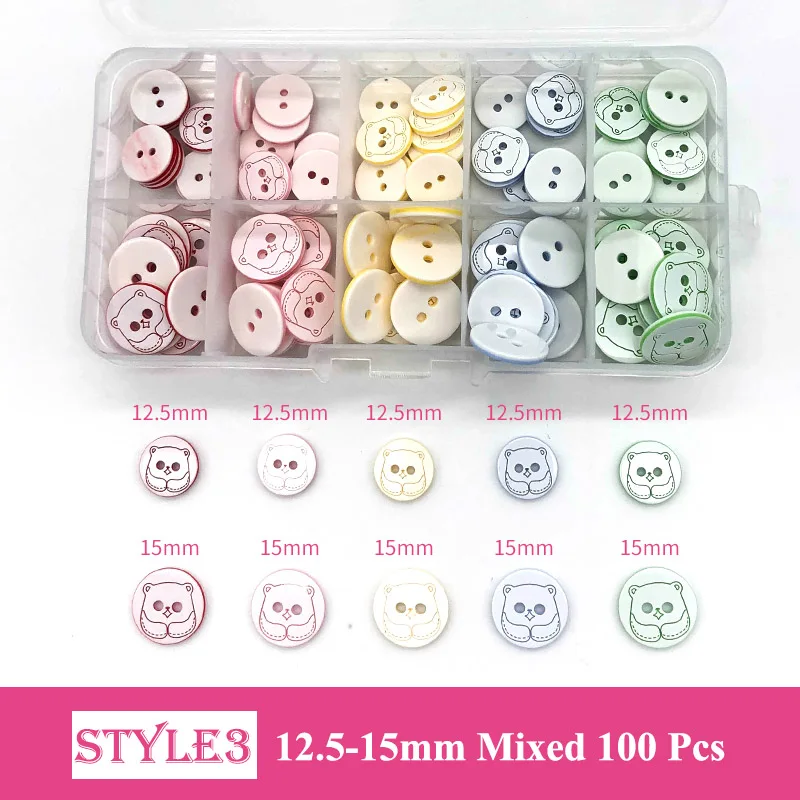 150 Pcs 10-15 mm Resin/Wooden Buttons 2 Holes 15mm Mixed Wood Buttons Sewing Accessories for Clothing Decoration DIY Boxed - Цвет: 3