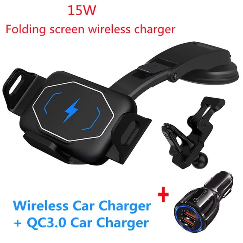 

15W Qi Fast Car Wireless Charger Folding Screen Mobile Phone Charger Holder for Samsung Galaxy Z Folding 3 2 iPhone 13 12 Huawei