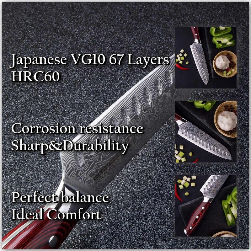 

Grandsharp 2 Pcs Damascus Knife Set Damascus Japanese Stainless Steel VG10 Santoku Utility Knives Cooking Kitchen Chef Knives