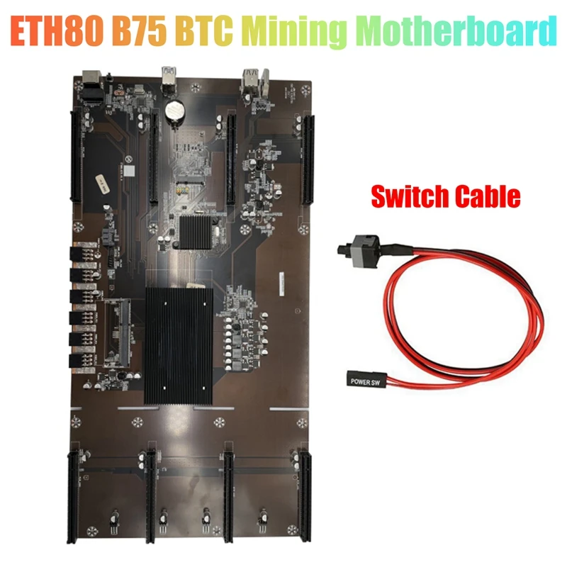 

ETH 80 B75 BTC Mining Motherboard 8 PCIE 16X LGA1155 DDR3 Laptop Memory Slot Support 1660 2070 3090 RX580 Graphics Card