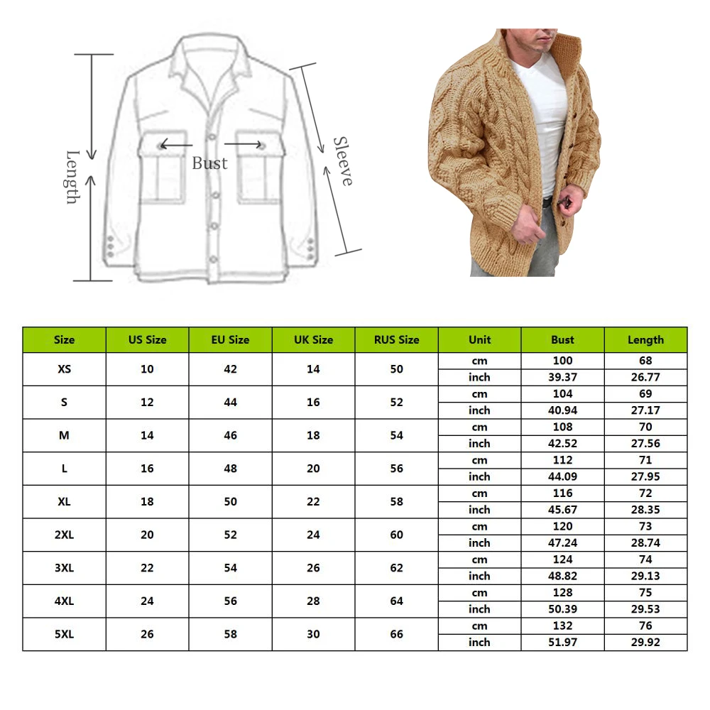 

Sweater Coat Men Autumn Winter New Warm Knitwear Jacket Solid Color Button Stand Collar Cardigan Male Knitted Overcoat
