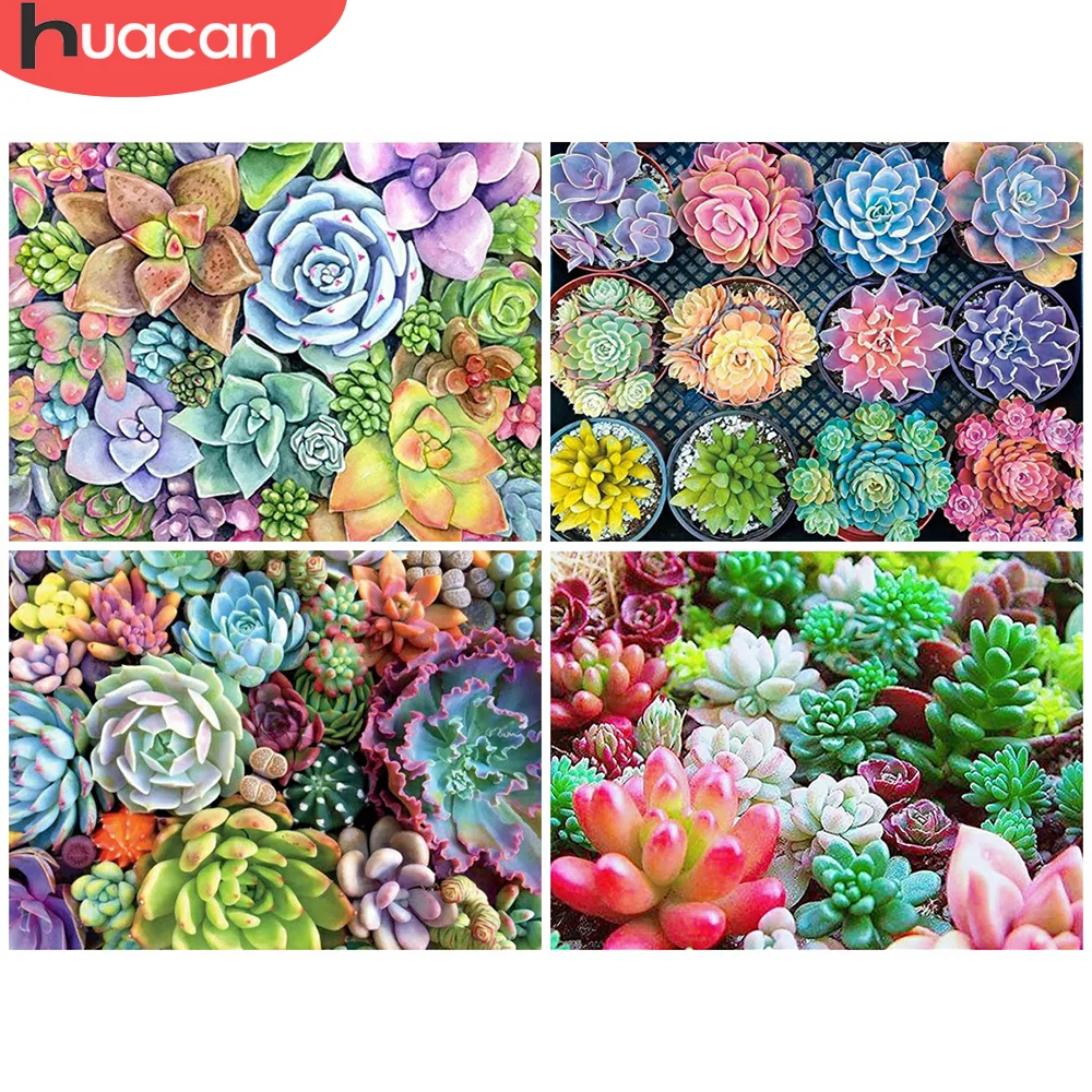 

HUACAN 5D Full Square Drill Diamond Embroidery Succulents Diamond Painting Flower Diamond Mosaic Picture Of Rhinestone Wall Art