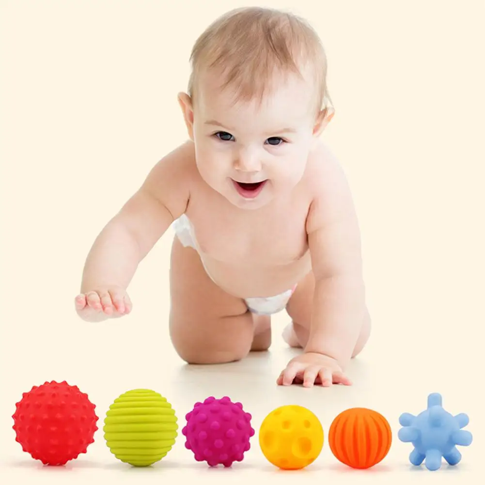 6Pcs Sensory Touch Multiple Textured Baby Balls with BB Sound Bath Education Toy Textured Ball