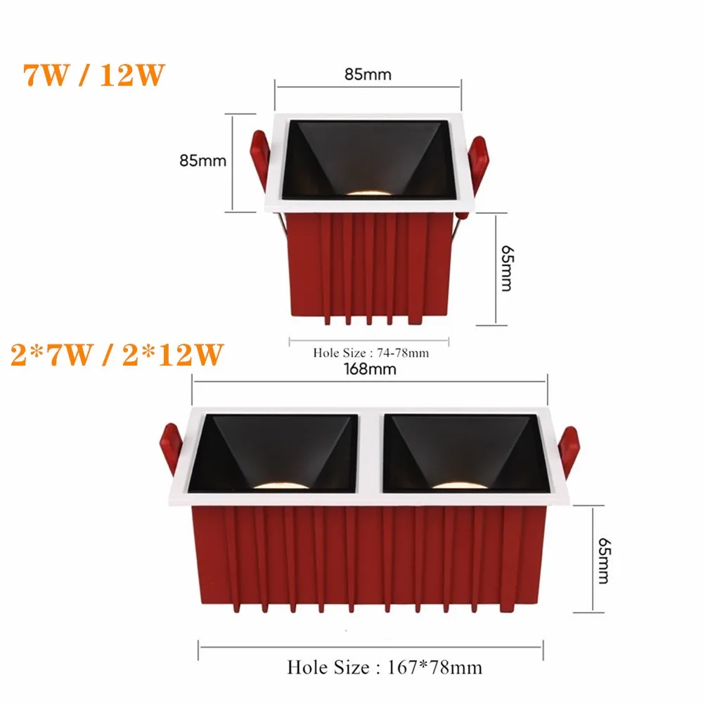Затемнения с антибликовым покрытием светодиодный Утопленный вниз светильник 24