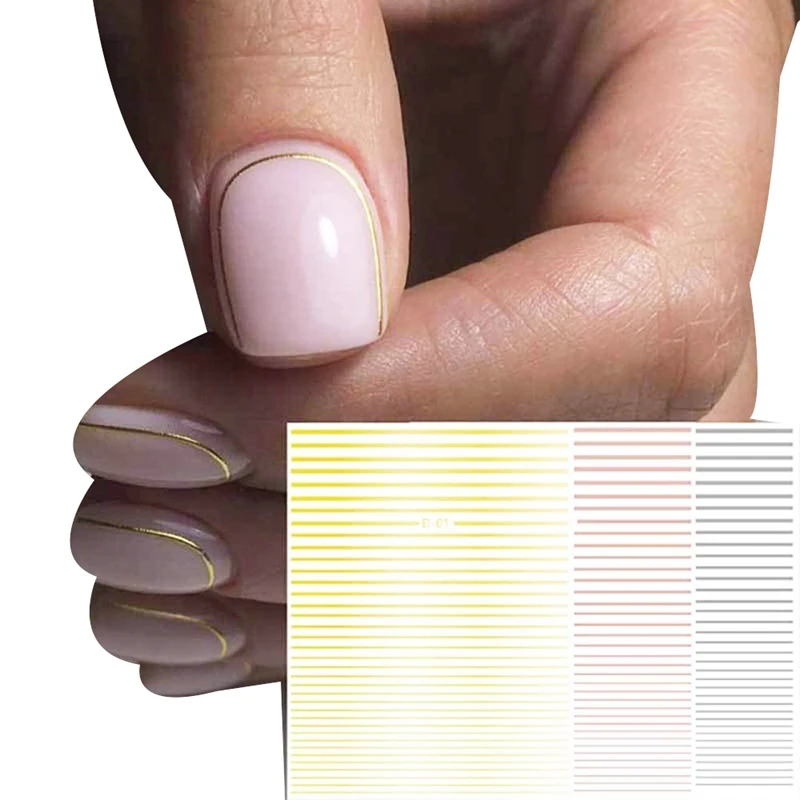 Gold 3D Nail Sticker Curve Stripe Lines Nails Stickers Adhesive Striping Tape Art Decals Rose Silver 3Pc | Красота и здоровье
