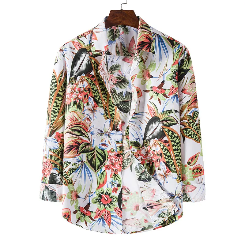 

Camisa Masculina Men Slim Floral Print Long Sleeve Shirts Fashion Brand Party Holiday Casual Dress Flower Shirt Homme Plus Size