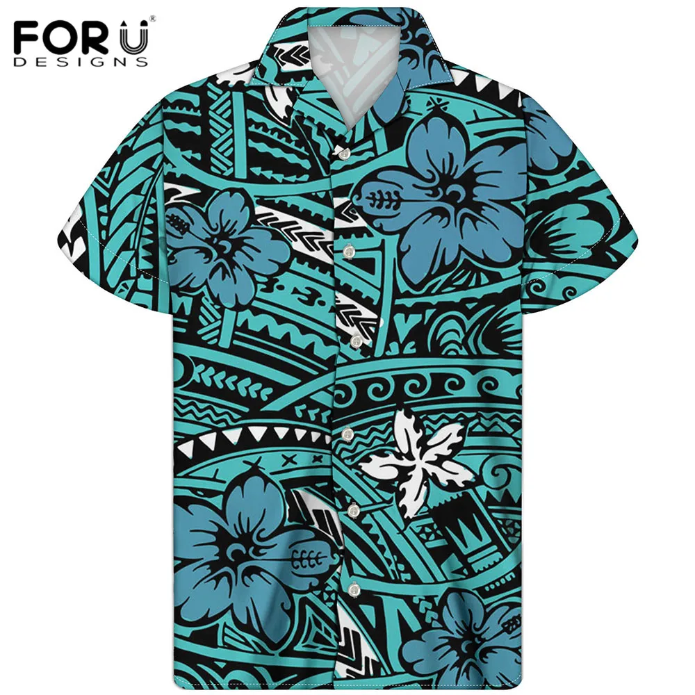 

FORUDESIGNS Summer Hawaiian Aloha Shirt Tropical Hawaiian Hibiscus Design Men's Casual Short Sleeve Blouse Top Clothing Chemise