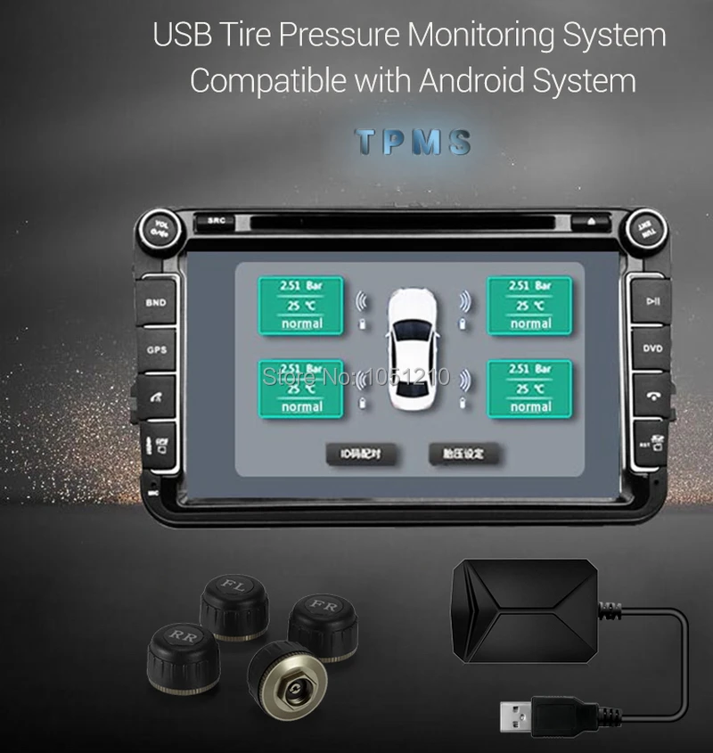 

Ouchuangbo TPMS Tire Pressure Monitoring System with 4 External Sensor Tire Pressure Alarm support USB port