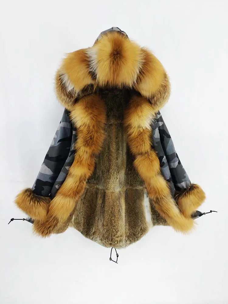 6 red fox fur Новое зимнее женское черное длинное пальто с синим серебряным лисьим меховым воротником серый кролик меховой вкладыш теплое плотное пальто - Цвет: 6 red fox fur