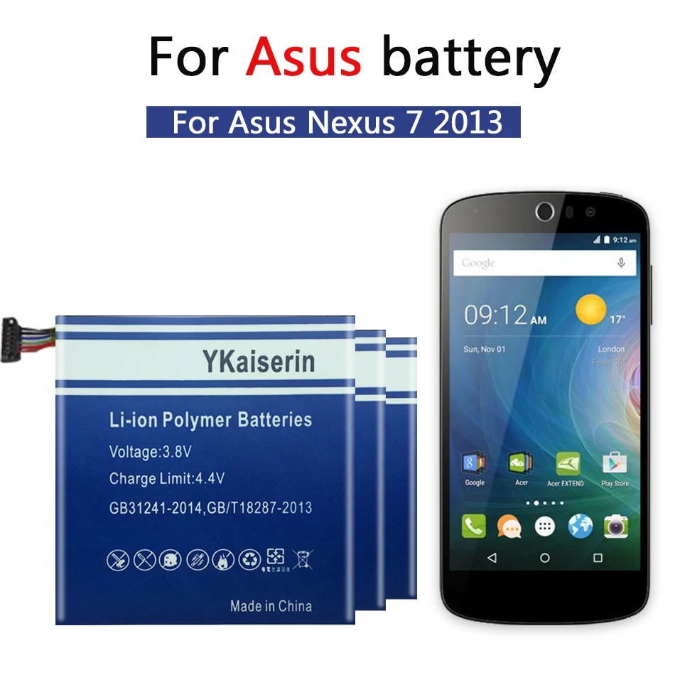 Сменный аккумулятор ykaisсеребрин 5600 мАч C11P1303 для Asus Google Nexus 7 &quot7 II 2 2nd Gen 2013 ME571 ME57K