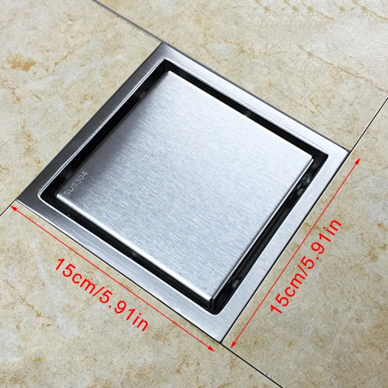 

Stainless Steel 15x15cm Square Shower Floor Drain Tile Insert Grate Invisible 35ED
