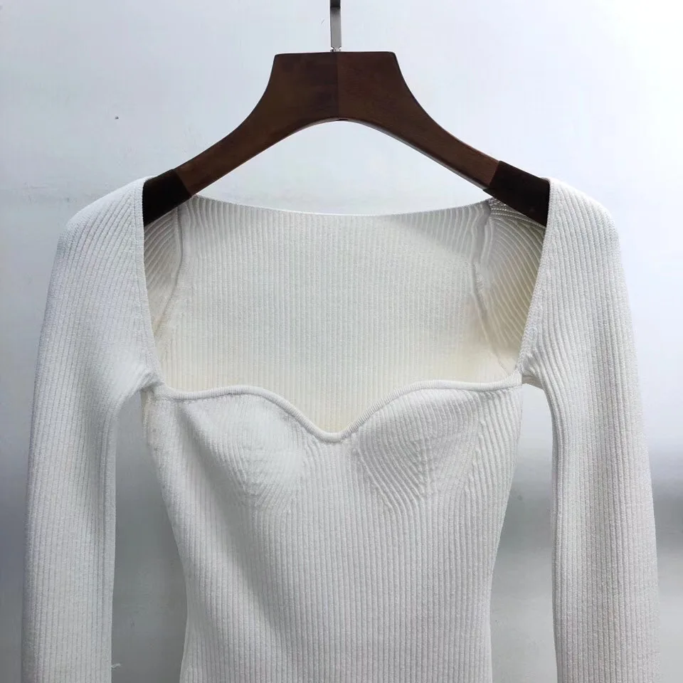 Sexy Women Knit Sweater Side Split Curve Bottoming Top Long Sleeve Knitwear Pullover Clothing Wild Stylish | Женская одежда