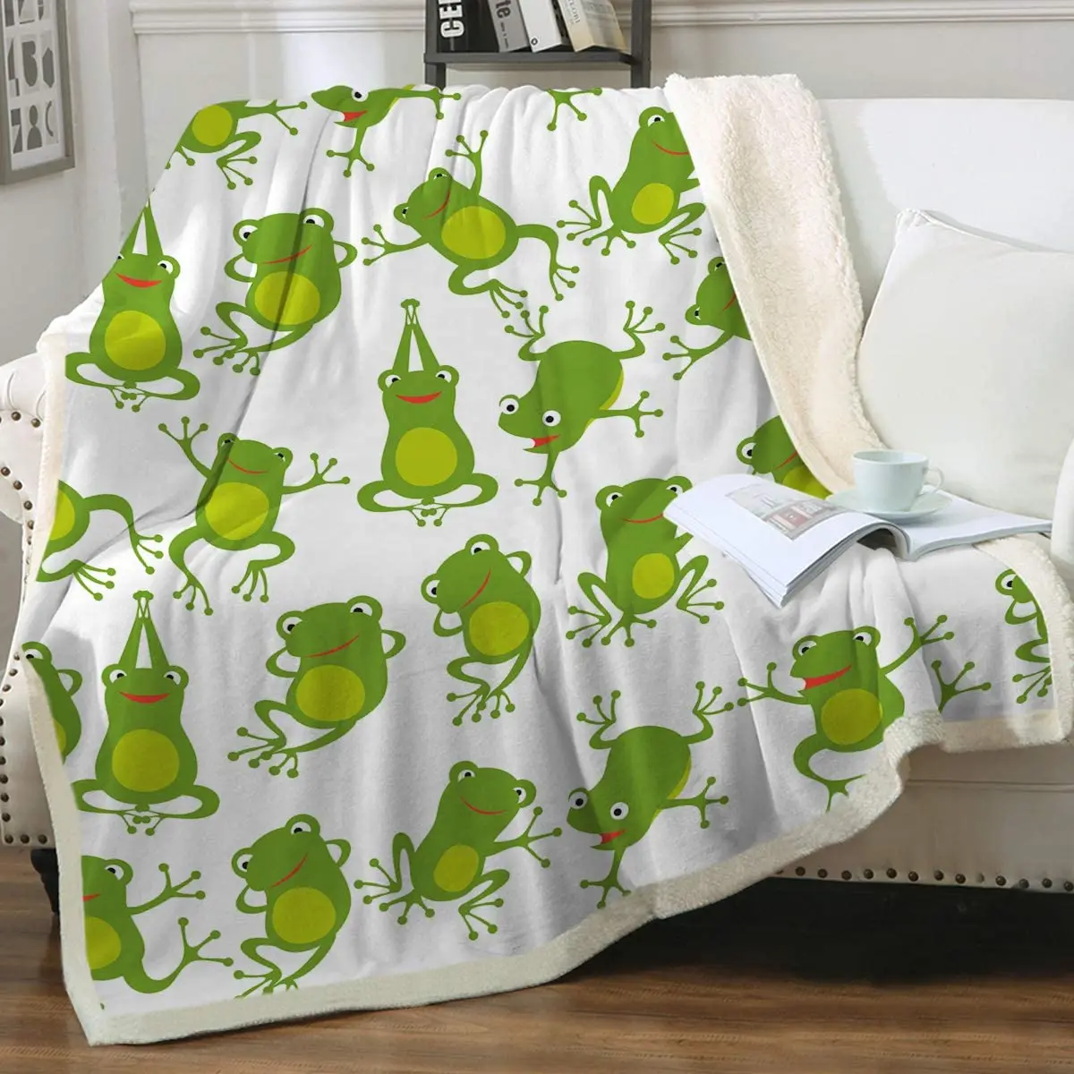 

Sleepwish Aerobics Frog Sherpa Fleece Blanket for Kids Teens Girls Green Cartoon Cute Animals Print Soft Cozy