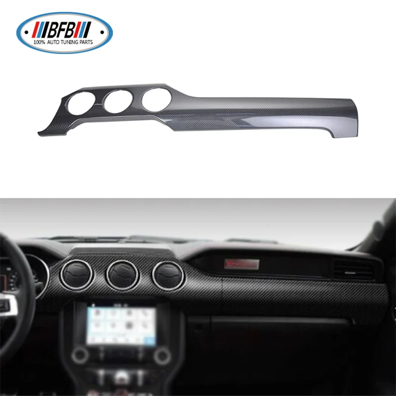 

For Mustang 3 vents Holes Dry Carbon Fiber Car add on style Interior trim Dashboard Decoration Sticker Panel Trim 2015+
