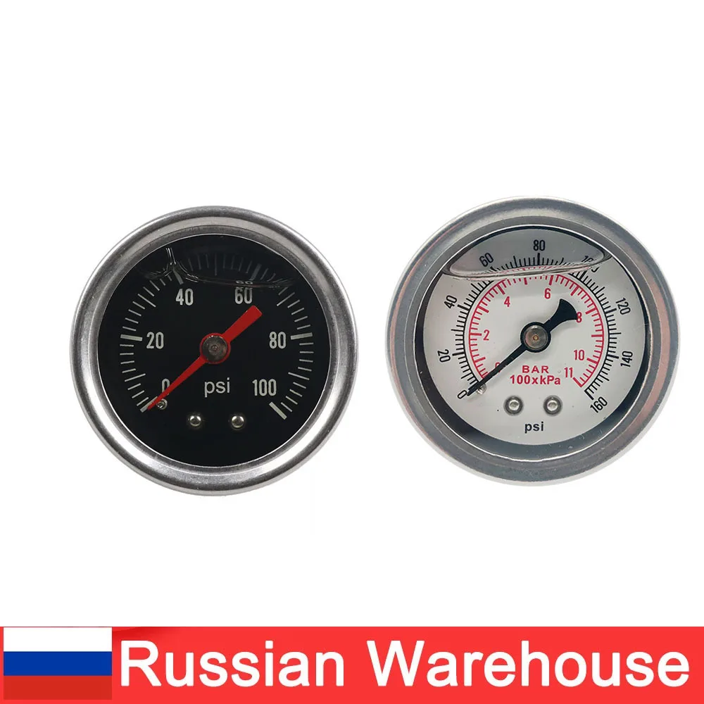 

RESO--Car Fuel Pressure Gauge Liquid 0-100 psi 0-160psi 0-11 Kpa Oil Pressure Gauge 1/8" NPT Black/White