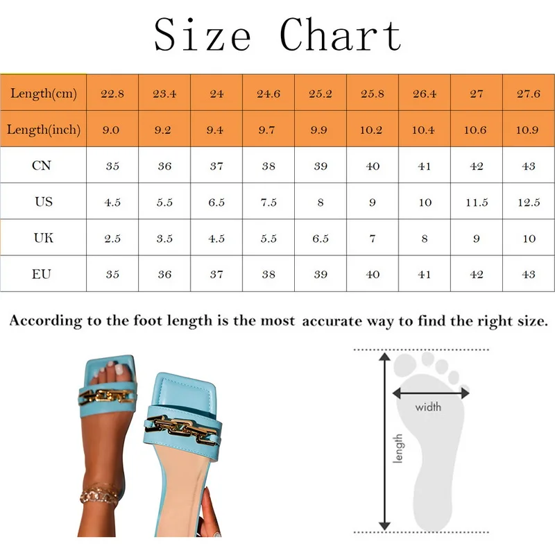 

Fashion Brand Design Gold Chain Women Slipper Closed Toe Slip On Mules Shoes Square head Low Heels Casual Slides Flip Flop 2021