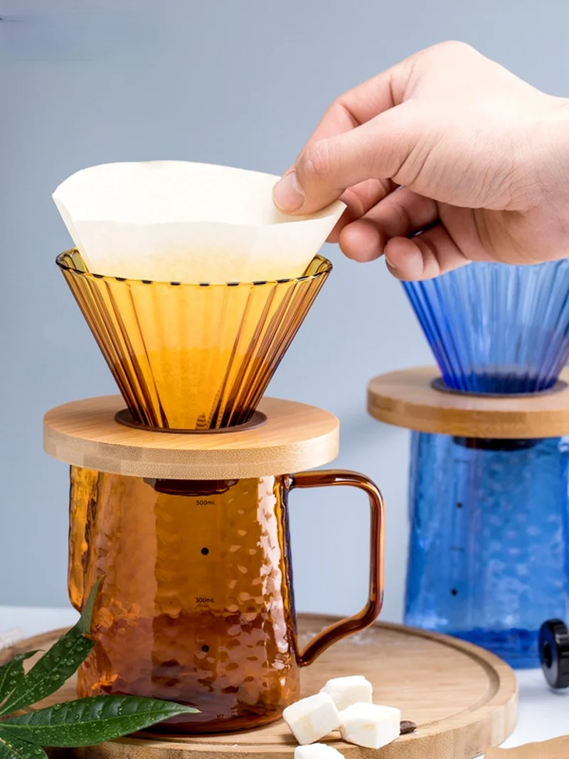 

Glass Coffee Funnel Dripper Wooden V60 Brackets Glass Coffee Funnel Dripper Glass Coffee Filter Reusable Coffee Filters