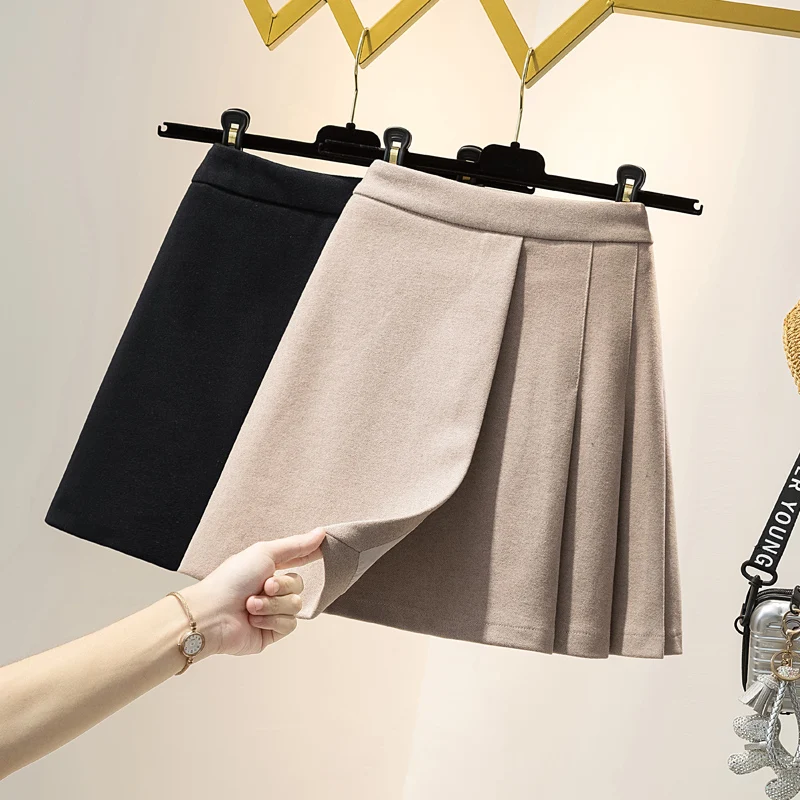 

Женская плиссированная мини-юбка, черная Повседневная винтажная юбка с высокой талией в Корейском стиле, большие размеры, на осень