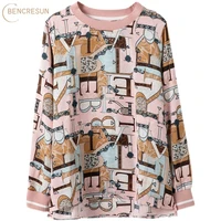 fashion plus size top women chiffon letter printing pullover personality casual long sleeve o neck spring and autumn tops