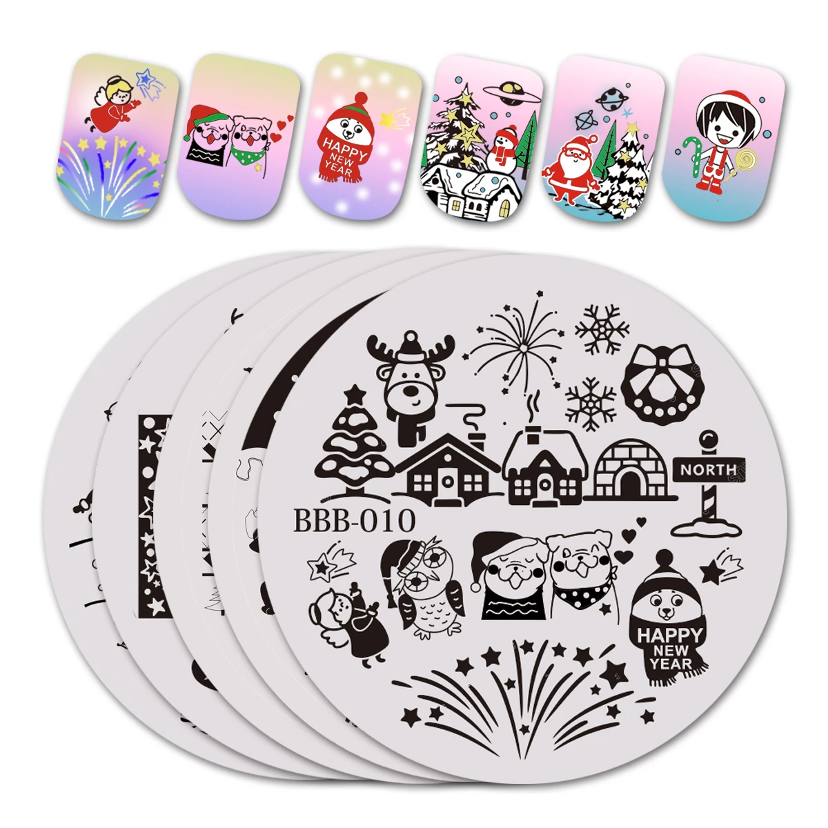 

Круглые пластины для стемпинга для ногтей, прямоугольные рождественские шаблоны для стемпинга для ногтей, праздничный рисунок для ногтей, ...