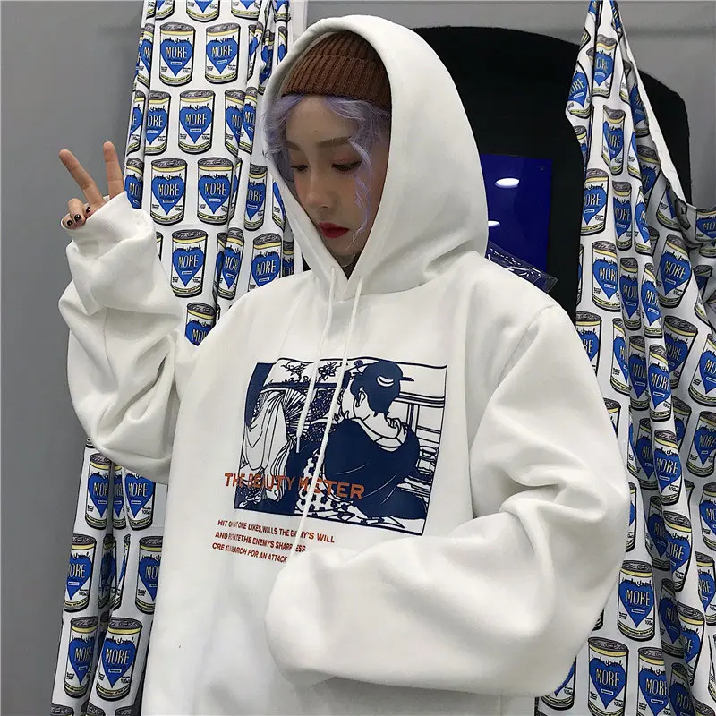 

2021 Fashion Women Autumn and Winter Print Pullover Plus Velvet Oversized Hoodie Women's Fashion Casual Pullover Women Clothing