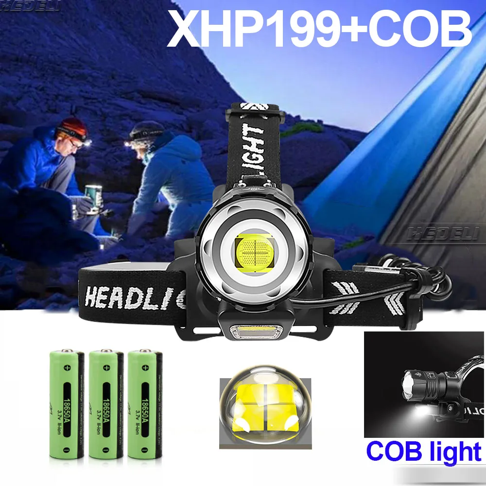 Super XHP199 Most Powerful LED Headlamp Rechargeable Head Lamp 18650 COB Light High Power Headlight For Fishing Camping | Лампы и