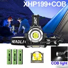 Супер XHP199 Самый мощный светодиодный налобный фонарь Перезаряжаемый налобный фонарь 18650 COB Головной свет Светодиодный налобный фонарь высокой мощности для рыбалки, кемпинга
