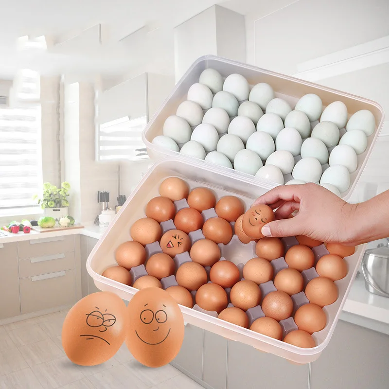 

34 Grid Egg Box Food Container Eggs Refrigerator Organizer Storage Box Crisper 34*26*7.5cm Kitchen Storage & Organization