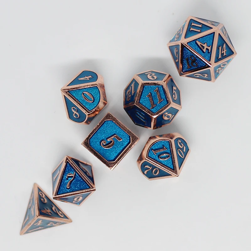Металлические кубики синего цвета 7 шт./компл. d4 d6 d8 d10 d % d12 d20 для игры в ролевые