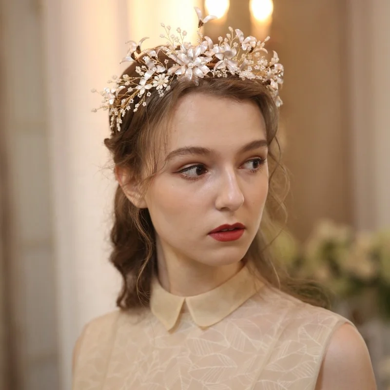 Оптовая продажа жемчужные бусины NPASON Цветочная повязка для волос Тиары ручной