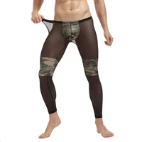 sexy gay mesh transparent long johns mens brand underwear homme camouflage leggings bottoms polyesterspandex lounge tights