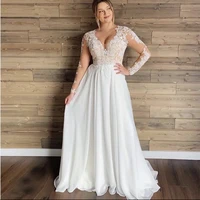 vintage wedding dress 2021 a line v neck long sleeve button lace appliques sequined sweep train bride gown vestidos de noiva