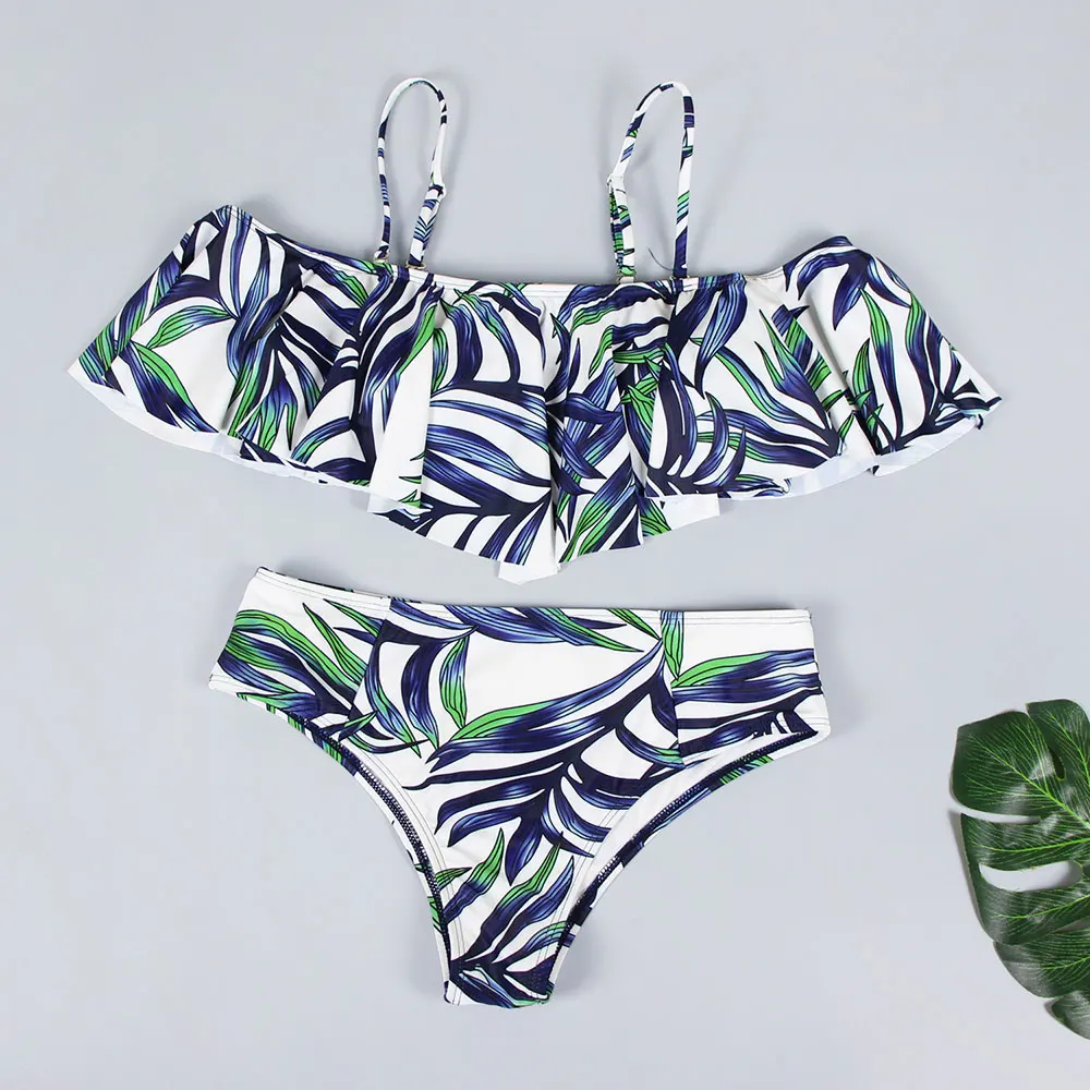 Купальник бикини женский однотонный с чашками пуш ап и рюшами|Купальники| |