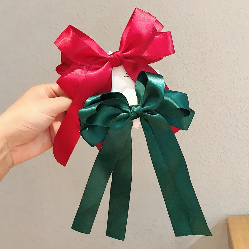

Green bow hairpin Japanese net red super fairy ribbon Korean wind hair card headdress