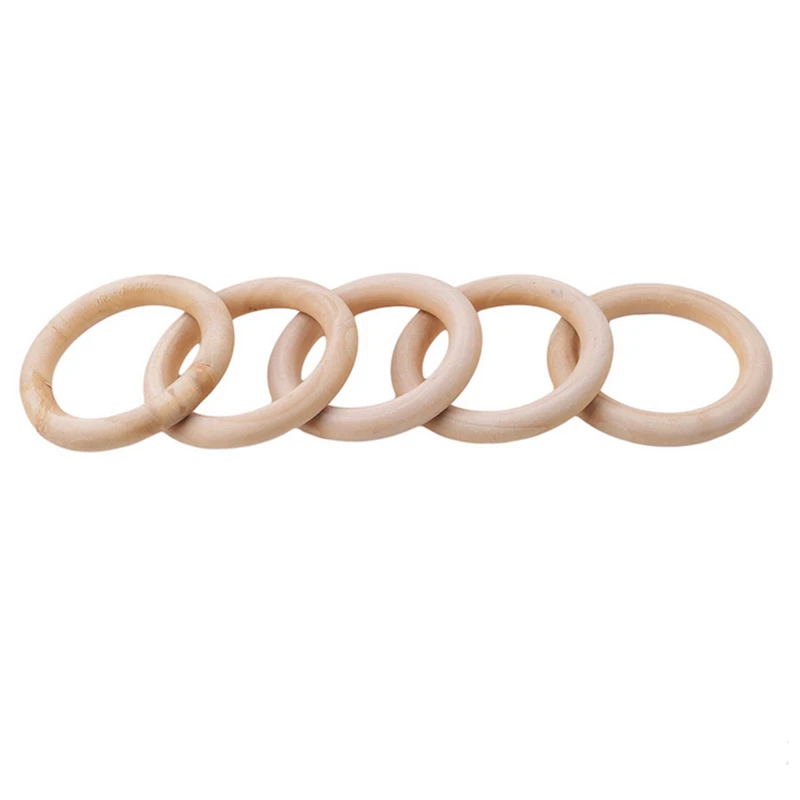 

5pcs Baby Teethers Natural Safe Wooden Baby Teething Ring 70mm Necklace Bracelet DIY Craft Wood Ring Toy Teether Baby Gift