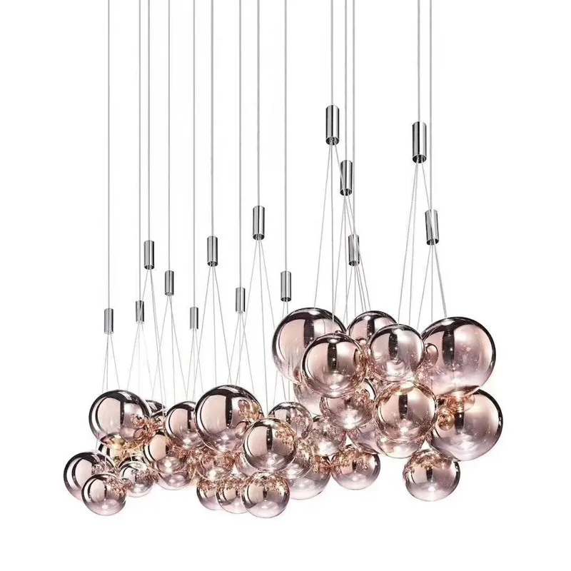 

Modern Metal Glass Ball Pendant Light Living Room Dining Room Bedroom Chandelier PA0584