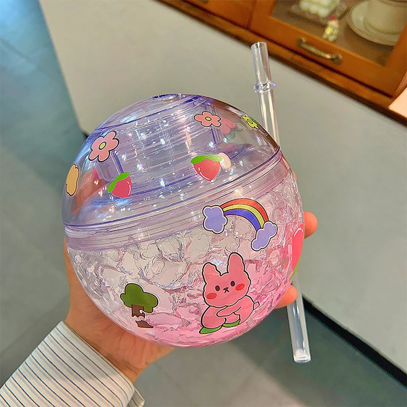 Креативная сферическая бутылка для воды с крышкой соломенная Милая наклейка