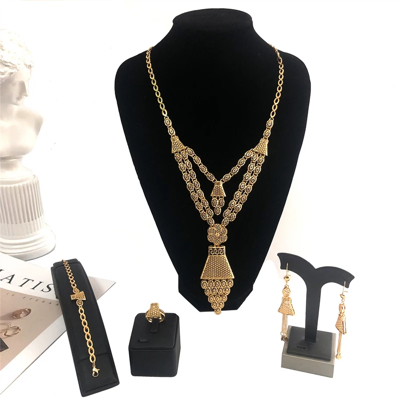 

New Nigerian Wedding African Beads Gold Color Jewelry Sets Fashion Dubai Christmas Woman Spouse Wife Bridal Party Festival Gift
