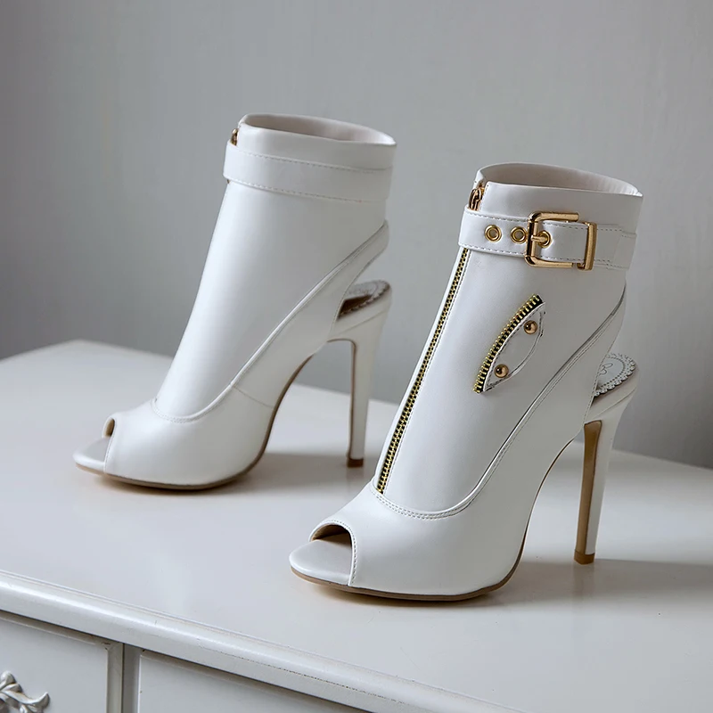 

RIZABINA Women Sexy Sandals Fashion Zipper Buckle High Heel Summer Shoes Women Party Club Lady Street Footwear Size 34-43