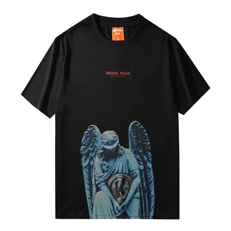 

Summer New Arrival Men's Short Sleeved T-Shirt Awakening Angel Printed Tee Hip-Hop Vintage Style Harajuku Fashion Clothes