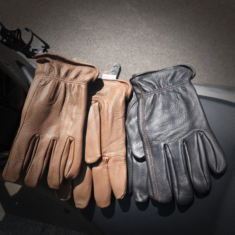 

Мужские кожаные перчатки в полоску, с бархатной подкладкой