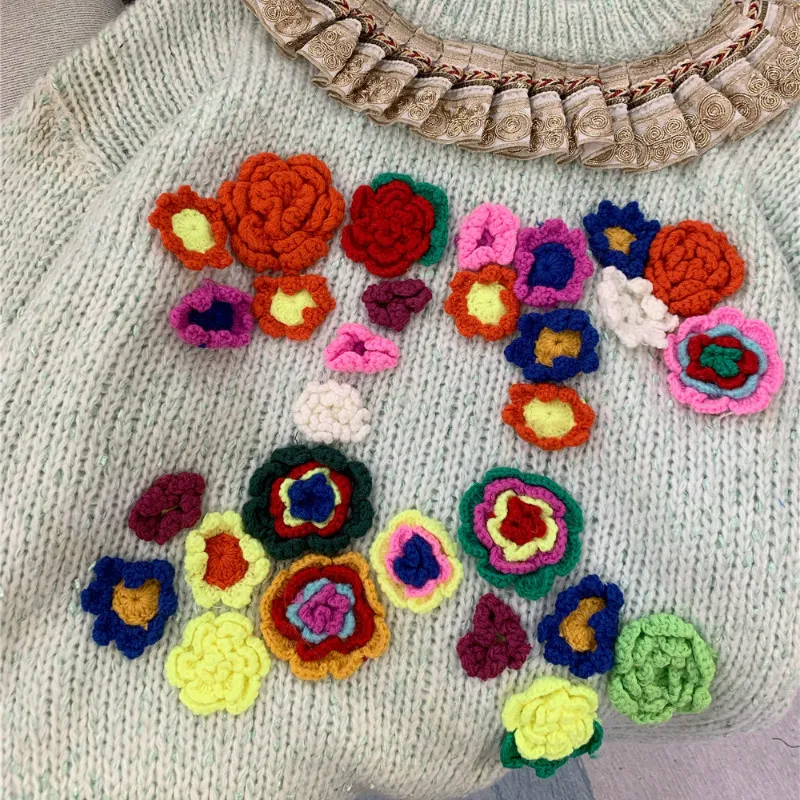 

Spring Autumn Winter Loose Flowers Embroidery Sequins Sweater Lantern 3D Floral Fairy Beaded Pullovers Lotus Crop Tops 2020
