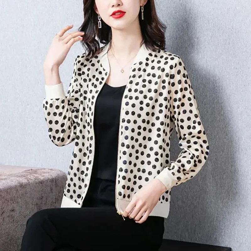 

Fashion printing bomber jacket Women Casual slim polka dot printing big size cropped jacket Ladies Korean elegant spring Clothes