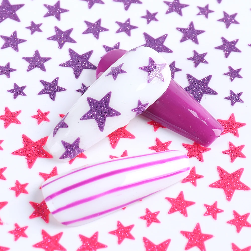 

2021 Holographic Black Nail Stickers Decor 3D Star Butterfly with Glitter Powder Sliders on Nails Tattoo for Manicure