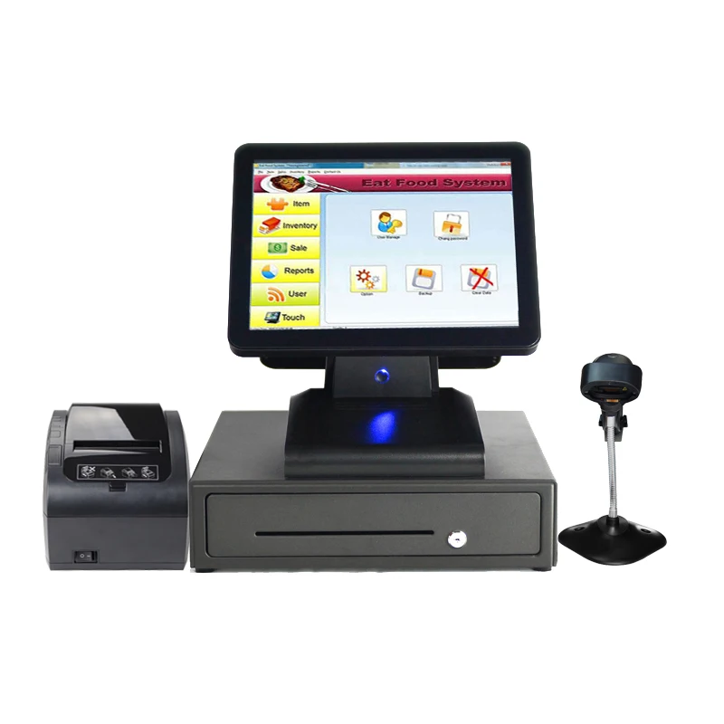 RS1619D-black Полный набор двойной скрин 15+ 12 дюймов pos система кассовый аппарат Точка продаж pos машина - Цвет: RS1619D-black