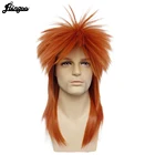Ebingoo костюм на Хэллоуин в стиле 80-х, качающийся в стиле панк, металлический качающийся Синтетический Косплей парик для дискотеки, длинный прямой оранжевый качающийся парик
